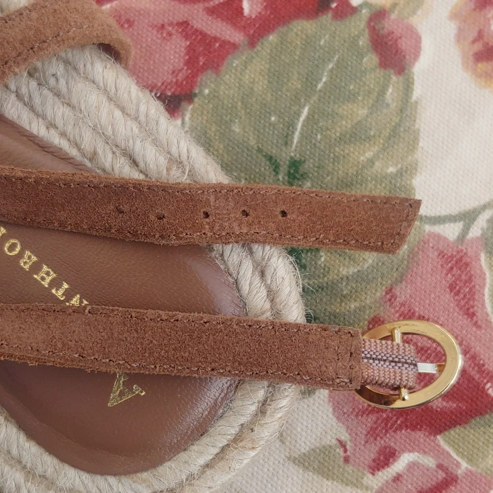Anthropologie Brown Suede and Jute Rope Women's Sandals with Tassels size 8